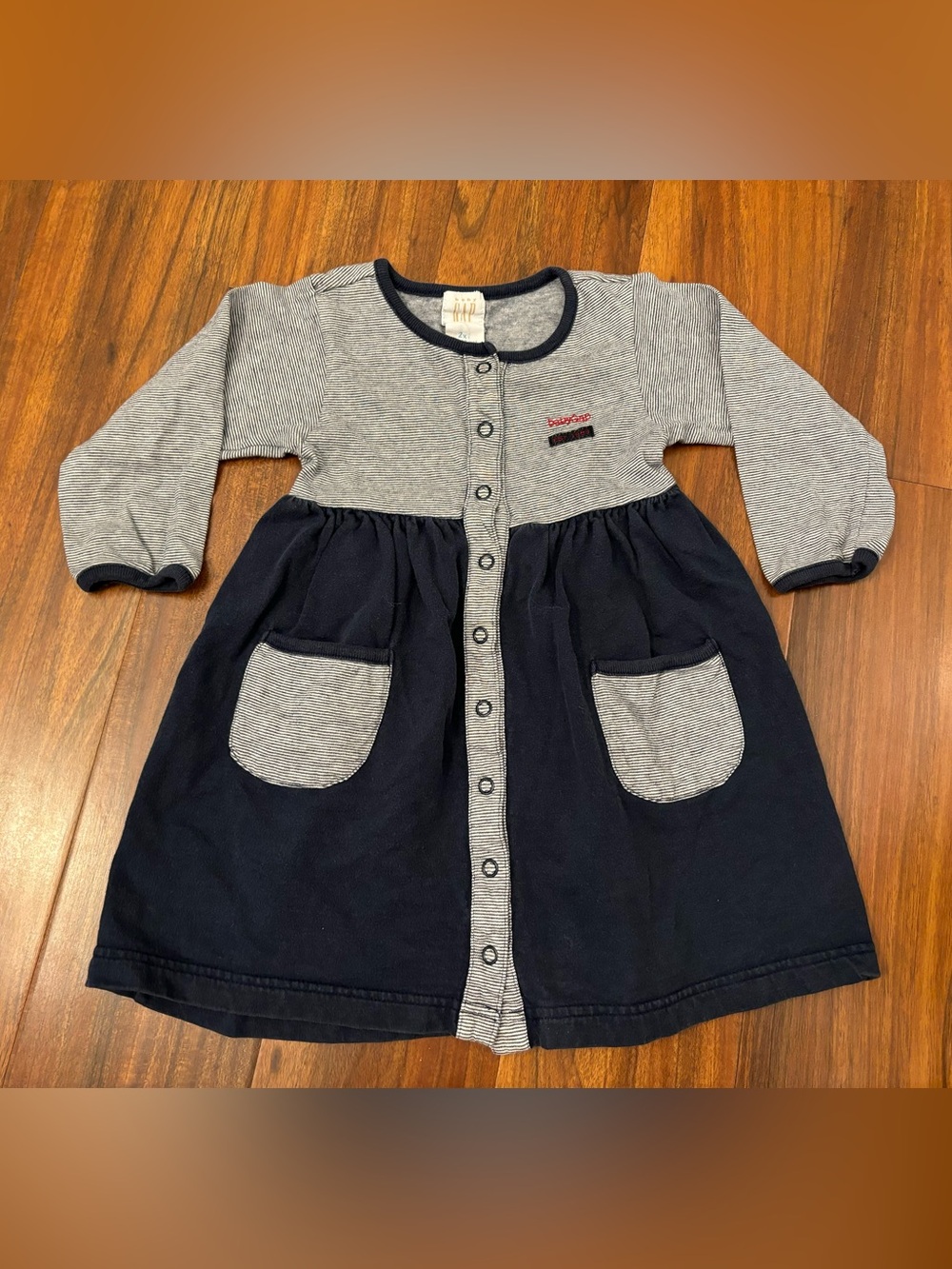 Baby Gap Vintage y2k navy stripe long sleeve dress